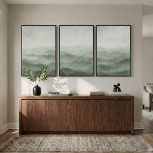 Large Framed Green Abstract Wall Art for Living Room, 3 Piece Set 24x36 In - Image 4