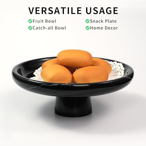 Marble Fruit Bowl for Kitchen - 9.9" Black Decorative Stone Pedestal Bowls for Home Decor, Footed Fruits Holder For Dining Table Counter Organization - Image 7