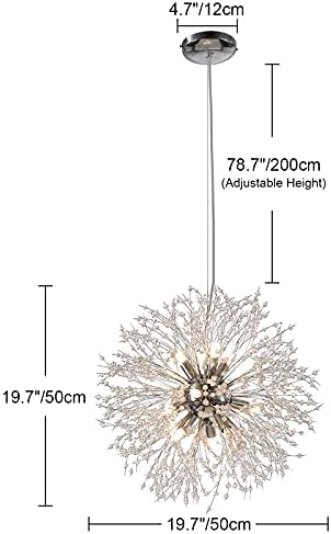 Lingkai 19.9" Chrome Modern Crystal Chandeliers Firework, Bubble Chandelier Lighting for Bathroom Dining Room Bedroom Kitchen Island Living Room Light Fixture, 9-Light Chrome Hanging Round Chandalier - Image 2