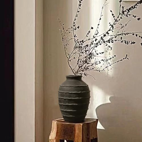 Kokrose Ceramic Flower Vase, Large Rustic Black Terracotta Vase, 11.2 Inch - Image 5