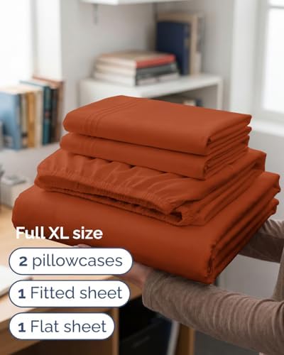 Full XL Sheets - 4 Piece Full XL Sheet Set - Cool & Breathable - Terracotta - Image 3