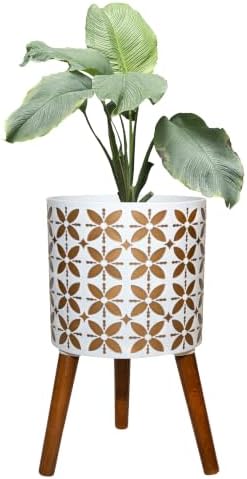 nacltlo12 Inch Planter with Stand, Plant Stand Indoor, Plant pots, Modern Mid-Century,Large Flower Planter Pot with Drainage Holes for Outdoor,White and xGold by nacltlo
