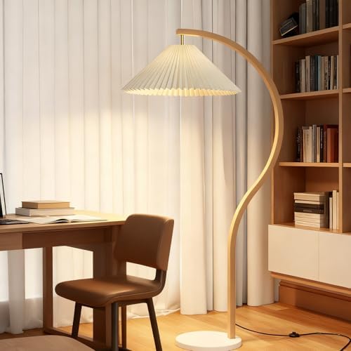 Mid Century Modern Arc Floor Lamp,Pleated Fabric Shade,for Living Room - Image 3