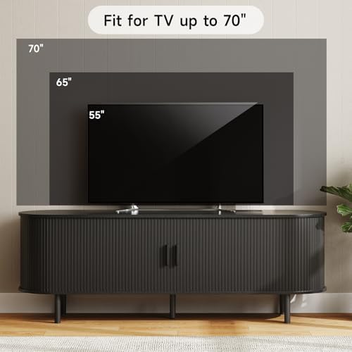 ONBRILL 63" TV Stand with Power Outlet & Storage for TVs up to 70", Black - Image 5