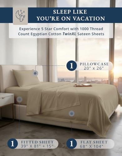 LANE LINEN Hospital Bed Sheets Twin XL 100% Egyptian Cotton Sateen - Taupe - Image 2