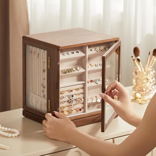 CHOSIN 360° Rotating Walnut Wooden Jewelry Box with 5 Drawers for Women - Image 6