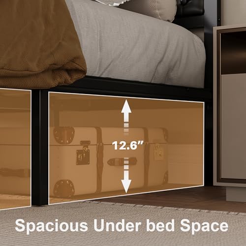 Fluest King Bed Frame with Headboard PU Leather Upholstered Bed Frame Platform,All Metal Slats Support Platform Bed Frame with Storage Space,Easy Assembly,Noise Free,No Box Spring Needed,Black - Image 5