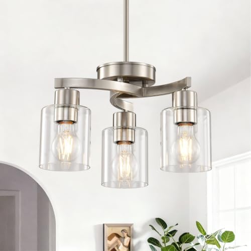Modern Dining Room Chandelier, 3-Light Brushed Nickel Pendant Light - Image 6