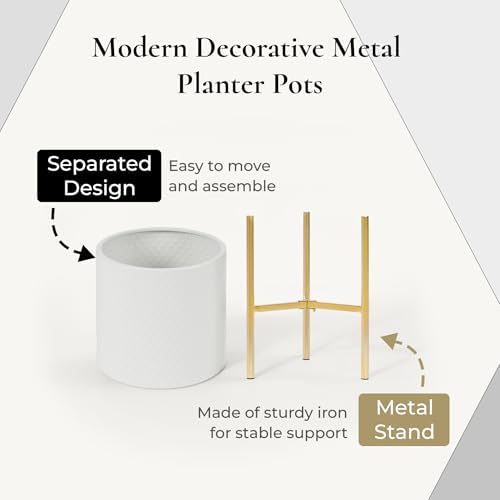 LuxenHome Indoor Planters, Set of 2 White Planter with Gold Metal Stand - Image 5