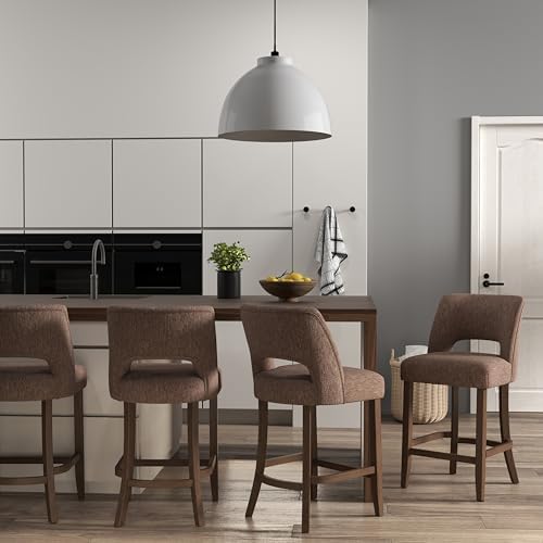 VKNOW Bar Stools Set of 4, 26" Fabric Counter Height Bar Stools, Brown - Image 3
