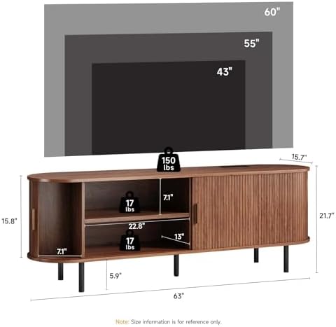 ComfyCorner 63" Mid Century Modern TV Stand with Sliding Doors for 65" TV - Image 2