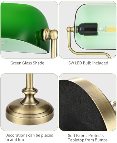 Vintage Banker Lamp, Antique Brass,Adjustable Green Shade, Touch Control - Image 7