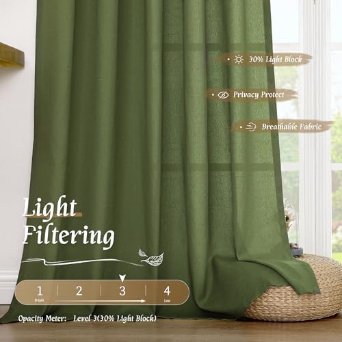 LAMIT Olive Green Semi Sheer Linen Curtains 72 Inch Length for Living Room - Image 4