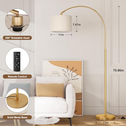 Ambimall Dimmable Arc Floor Lamp with Remote, Color Temp Adjustable, Gold - Image 2