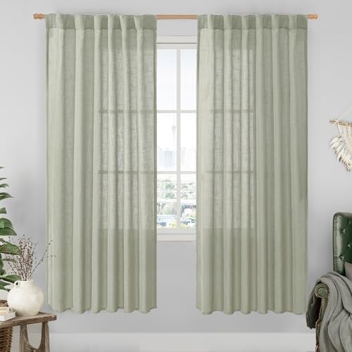 LAMIT Sage Grey Linen Boho Curtains 78 inch Length 2 Panels, 52 x 78 Inch by LAMIT