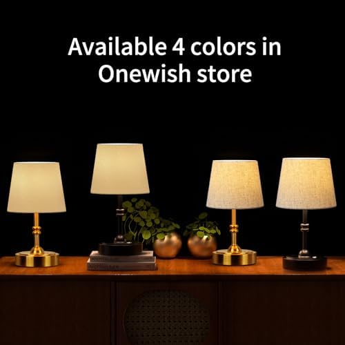 ONEWISH Small Cordless Lamp Dimmable-Battery Operated Table lamp, 4000mAh Rechargeable, Touch Bedside Lamp with White Fabric Shade, 2700K Bulb Included, for Dining, Patio, Bathroom(Black) - Image 4