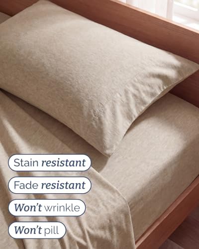 Twin Size 3 Piece Sheet Set - Breathable & Cooling Sheets - Heathered Beige - Image 5