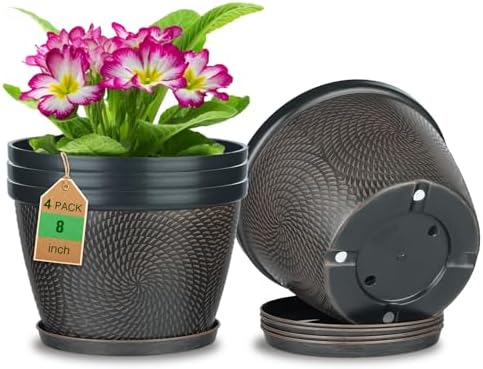 Quarut 4 Pack 8 Inch Flower Pots Planters for Outdoor Indoor by Quarut