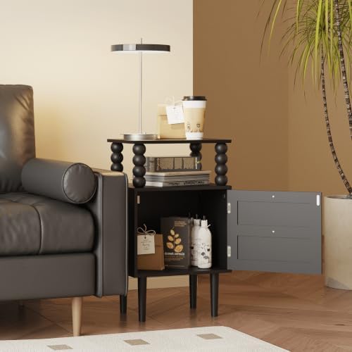 Nightstand with Storage Drawer and Open Wood Shelf,Solid Wood Legs (Black) - Image 6