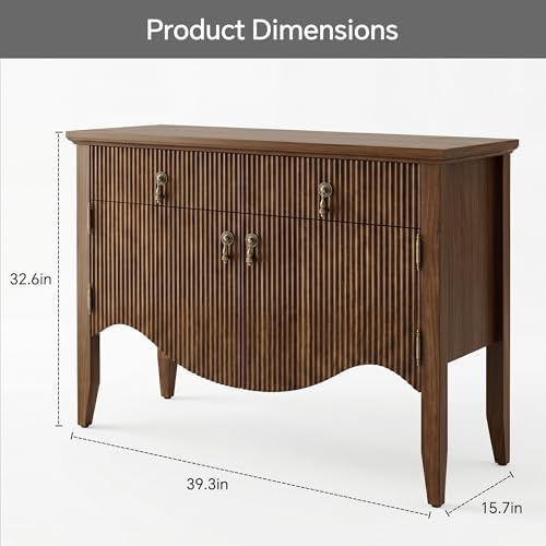 FUSUNBAO 40" Fluted Buffet Cabinet, Sideboard Credenza with Drawer,Walnut - Image 2