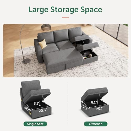 HONBAY Modular Sectional Sleeper Sofa with Pull Out Bed, L Shaped Couch with Storage Seat, Modular Sectional Couches for Living Room - Dark Grey - Image 6