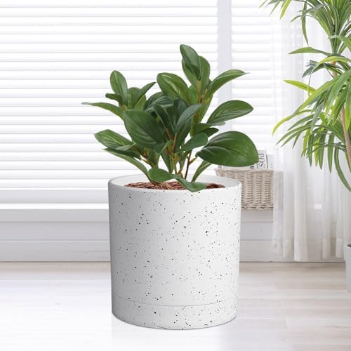 Meowell 6/5/4 inch Plant Pots, 3 Pack Cylinder Flower Pots for Small Indoor Outdoor Plants, Plastic Planters with Drainage Holes and Saucers for Garden Succulent House Plants, Speckled White - Image 6
