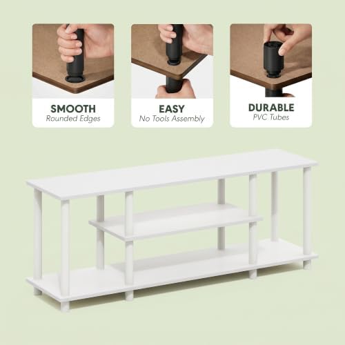 Furinno Turn-N-Tube 3-Tier Toolless Assembly TV Stand, White - Image 6