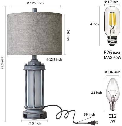 AIEAMPDO Set of 2 Rustic Table Lamps for Living Room with 2 USB C+A Ports - Image 6
