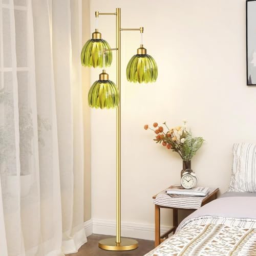 Vintage Floor Lamps for Living Room-3 Light Gold Floor Lamp with Three Bulbs & Glass Lampshape,Glass Mid Century Modern Standing Lamp Tree Tall Flower Floor Lamp for Bedroom Living Room,Corner - Image 6