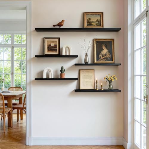 BAYKA Floating Shelves for Wall, 22.5 inches Wall Mounted Rustic Wood Shelves for Bathroom, Bedroom, Living Room, Floating Shelves for Books/Storage/Decor (Black,Set of 3) - Image 2