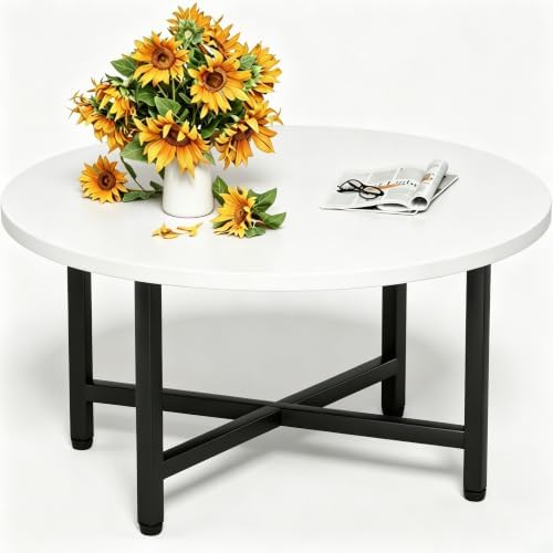 Coffee Table, 23.6" Small Coffee Tables, White Round Coffee Table by FURMORENE