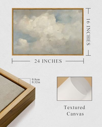 InSimSea Framed Canvas Wall Art Vintage Decor, Home Decor Classical Oil Paintings Sky Cloud Prints, Vintage Landscape Large Wall Art for Living Room Bedroom Bathroom Home Office Decor, 16"x24" - Image 5