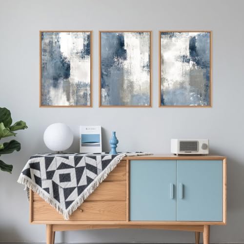 LHIUEM Large Abstract Brush Strokes Framed Canvas Wall Art Set,Navy Blue and Gray Wall Decor,Modern Color Block Shape Artwork,Minimalist Neutral Blue Printing for Living Room,Bedroom, Office-16''x24''x3 - Image 4