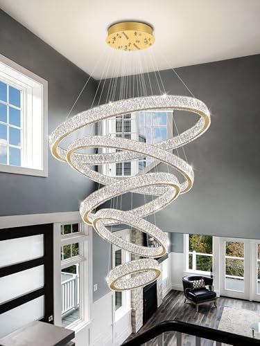 Modern Gold Ring Chandelier for High Ceiling Foyer,Large Crystal Chandelier for Staircase Villa D8''+15.7"+23.6"+31.5"+39.4" - Image 4