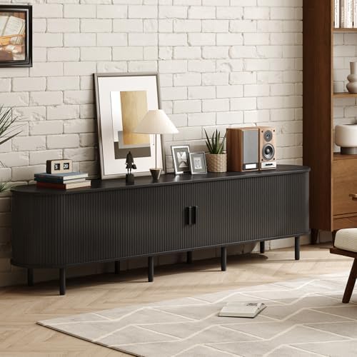 ONBRILL 86.6" TV Stand with Power Outlet & Storage for TVs up to 90", Black - Image 6