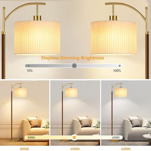 Arc Gold Boho Floor Lamp for Living Room Bedroom,Farmhouse Dimmable Floor Lamps with Remote,Modern Standing Lamp with Double Shades and Foot Switch,Adjustable Tall Lamp Light for Office,Reading,Corner - Image 2