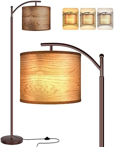 Floor Lamp for Living Room, LED Standing Lamp Tall Industrial Floor Lamp Reading for Bedroom, Office (9W LED Bulb, Wood Grain Lampshade Included) - Oil-Rubbed Bronze by ROTTOGOON