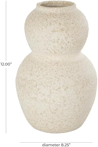 Deco 79 Ceramic Decorative Vase Hourglass Textured Centerpiece Vase with Brown Distressing, Flower Vase for Home Decoration 8" x 8" x 12", Cream - Image 6