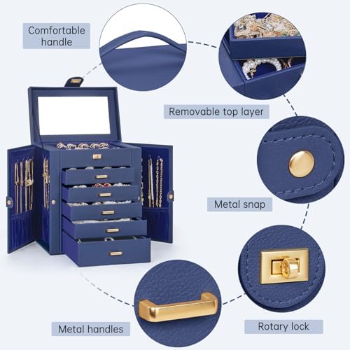 AKOZLIN 6-Tier Jewelry Box Organizer 5 Drawers Storage Medium Blue - Image 2