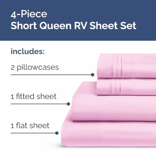 Short Queen Size 4 Piece Bed Sheet Set - RV Short Queen Sheets - Light Pink - Image 2