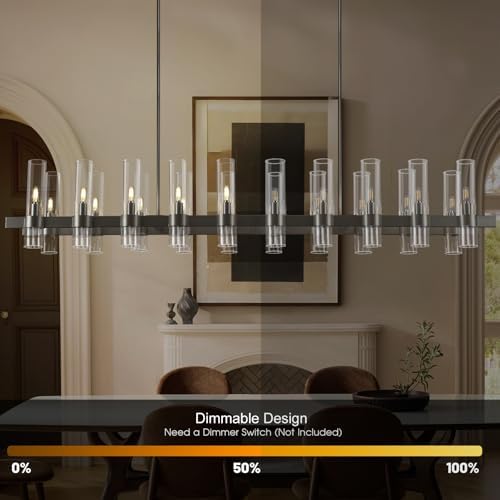 Black Linear Chandeliers for Dining Room, 68" Rectangle Chandelier with Glass, 20-Light Dining Room Chandeliers Over Table, Bronze Chandelier for Kitchen Island, Modern Pendant Light(Bulbs Included) - Image 5