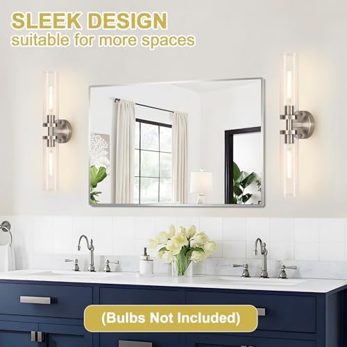 Wall Sconces Set of Two, Hardwired Brushed Nickel Bathroom Sconces Wall Lighting with Clear Glass, Modern Sconces Wall Decor Set of 2 Bathroom Light Fixtures for Mirror Hallway (Bulbs Not Included) - Image 6