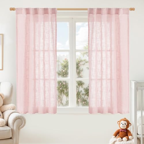 LAMIT Pink Linen Curtains 45 Inch Length 2 Panels for Girl Bedroom by LAMIT