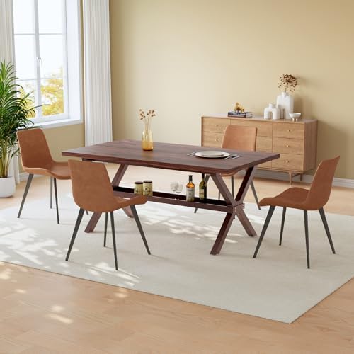 HIPIHOM 63" Dining Table and Chairs Set for 4, MDF Table with Sturdy Metal Frame, Comfortable PU Leather Chairs, Kitchen Tables Ideal for Small Dining Areas, Family Meals - Image 2