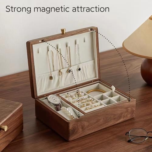 Bescott 2 Layer Solid Black Walnut Wooden Jewelry Box for Women Wood Vintage Organizer for Men Earrings Rings Necklaces Bracelet Watch Storage - Image 7