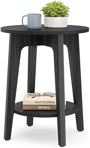 VASAGLE Round Side Table with Lower Shelf, End Table for Small Spaces by VASAGLEbySONGMICSHOME