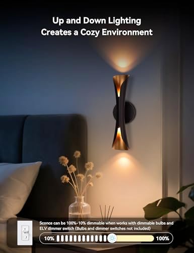 Tubicen Wall Sconce, Modern Dimmable Hardwired Wall Light Black&Gold 15.7" - Image 3