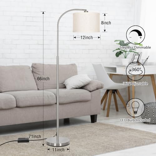Arc Floor Lamp, Dimmable Floor Lamp for Living Room, Standing Lamp with Adjustable Drum Shade, Tall Pole Lamp for Bedroom Study Room Office, 9W 3000K LED Bulb Included - Image 4