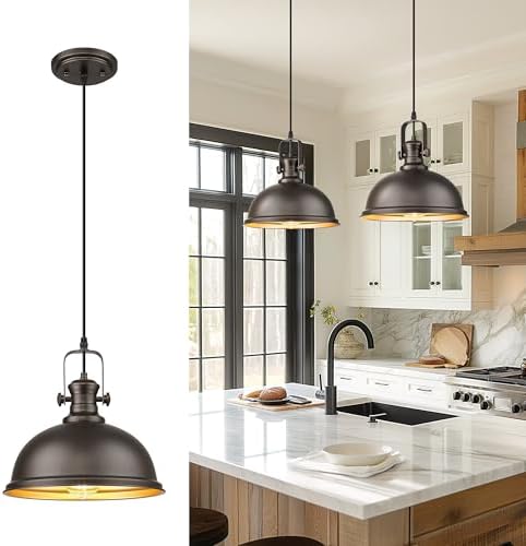 Oil Rubbed Bronze Pendant Light Kitchen Island, 11.5" Metal Shade by Audickic
