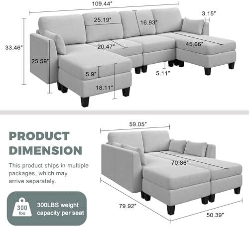 Modular Sectional Sofa 6 Seaters Modular Sleeper Sofa Couch - Image 3